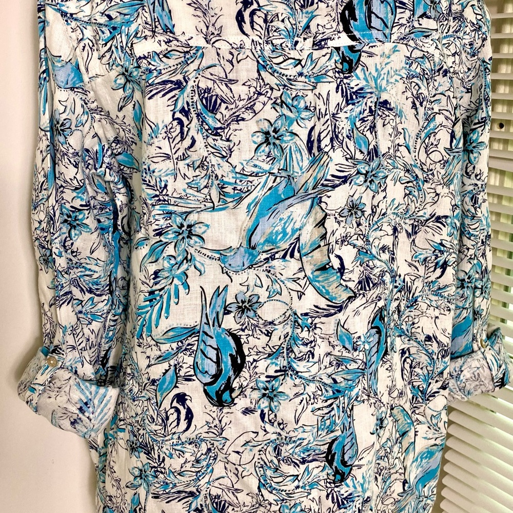 Tahari Linen Blouse Button Front Long Sleeve and 3/4 sleeve